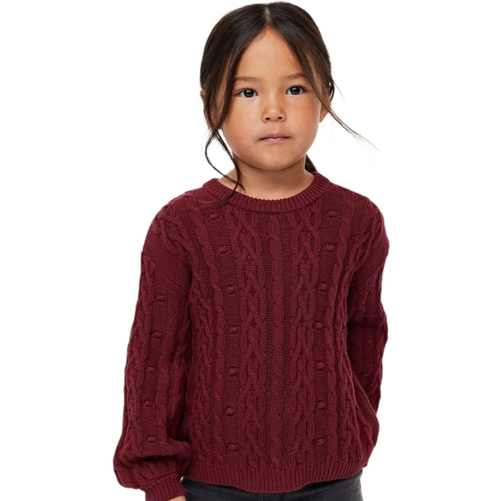 H&M Girls Cable Knit Sweater Burgundy Size 6X/7 Small